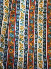 2x Vtg House N Home Fabrics Pieces Bright Primary Floral Stripe Flower 27″x49″