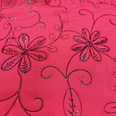 Embroidered Quilted Black/Fuchsia Poly Nylon Padded Fabric Lot of 2 Yards $20