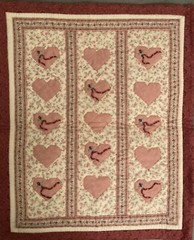 Wall quilt Valentine’s Day Hearts pieced Silk ribbon