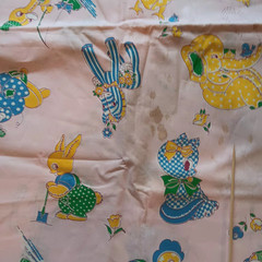 VTG JUVENILE NOVELTY BABY NURSERY COTTON FABRIC Bunny Cat Musical Pig Pink 36×57