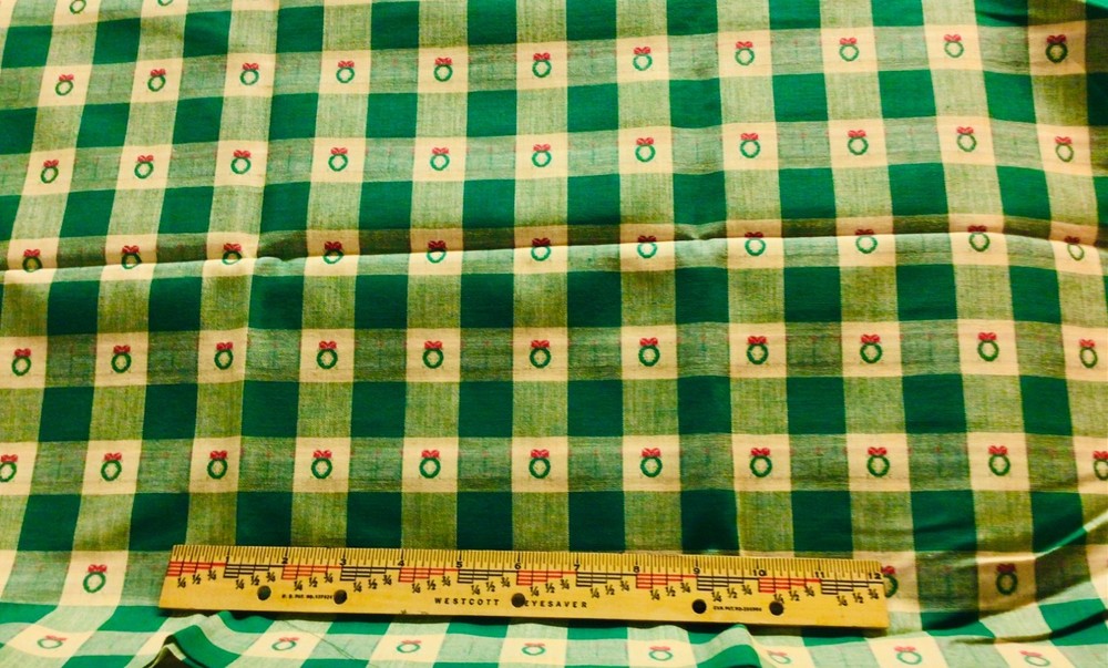 Homespun Christmas Plaid Wreath Fabric 18” X 58” New