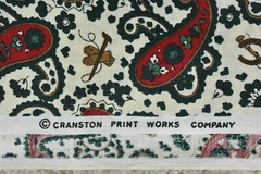 By 1/2 Yd, Vintage, Red & Green Floral-Paisley on Cream Cotton, Cranston, P139