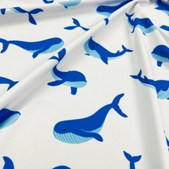 Spandex Fabric Whales White Print 4-way Stretch 60″ wide Swimsuit By the Yard