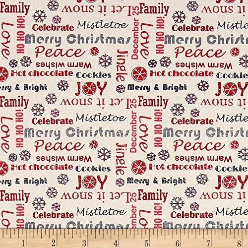 Christmas Fabric – Let It Snow Sweet Wishes Words Multi – Benartex Contempo YARD