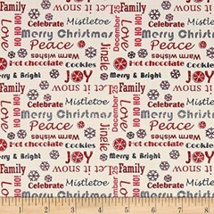 Christmas Fabric – Let It Snow Sweet Wishes Words Multi – Benartex Contempo YARD