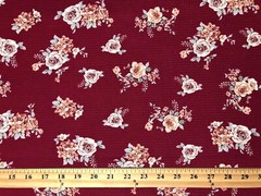 Bullet Knit Printed Fabric-Burgundy White Roses-BPR275-Sold by the Yard