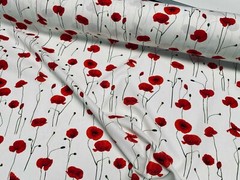 Red Poppy Flowers Fabric Linen Look Home Decor Poppies Field Curtain 140cm wide