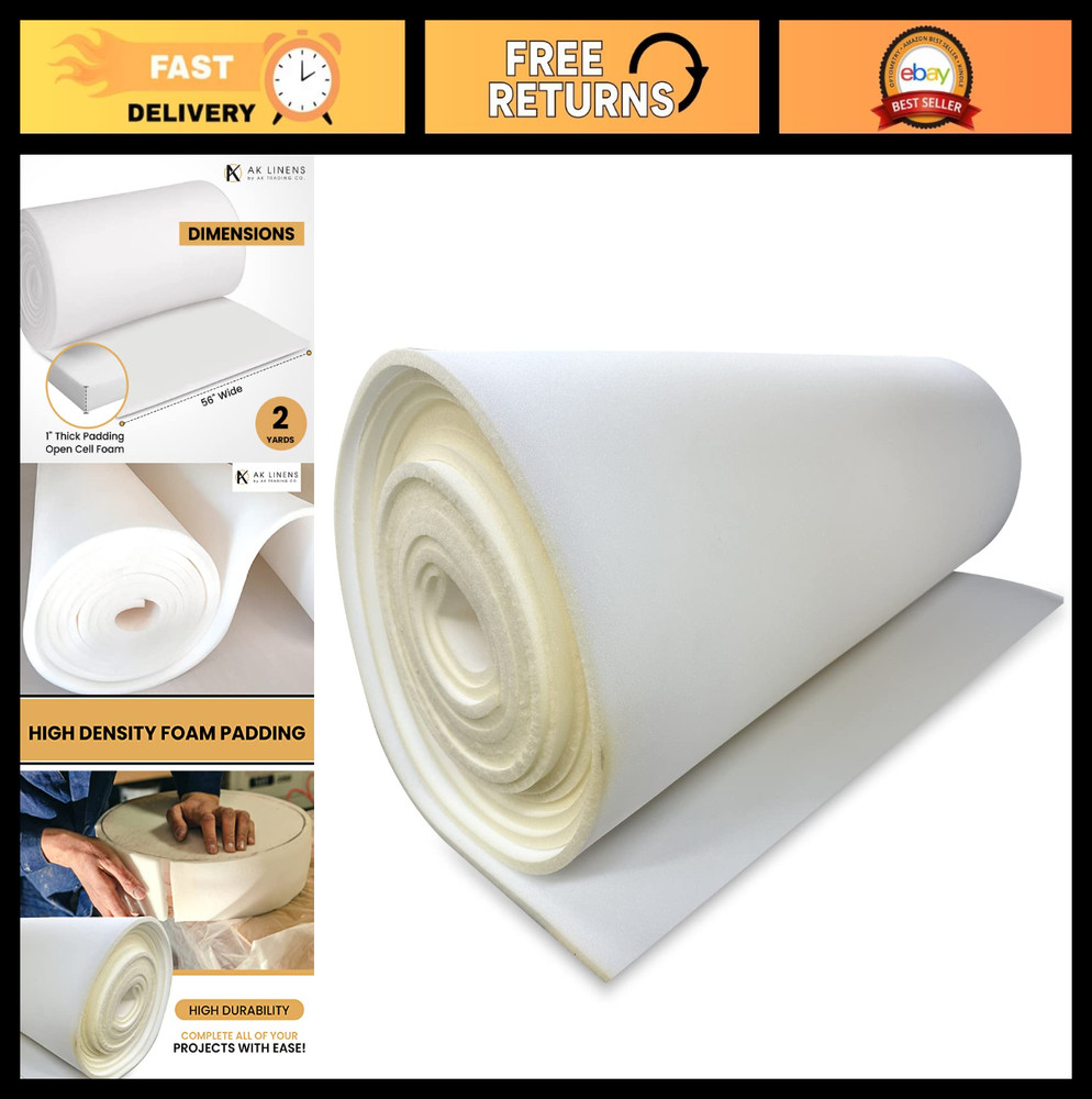 1″ Thick Open Cell Upholstery Foam Padding – 56″ Wide for Crafts & DIY Projects