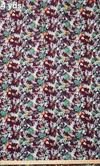 Burgundy Hawaiian Floral Flowers Printed rayon cotton Fabric tela 60”W Sold BTY