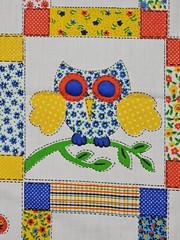 Vtg 1978 Pattern Rights Inc Applique Cheater Quilt Cotton Fabric 55×43″ Hoot Owl