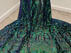 Green Blue Black Iridescent 4way stretch sequin fabric 50” Width 1 Yard
