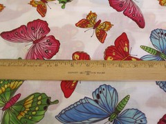 Cotton Fabric Butterflies Red Blue Green On White BTY 56