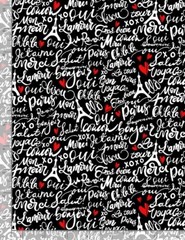 Bonjour Fabric – Paris French Word Script on Black – Timeless Treasures YARD