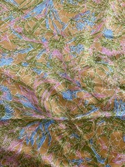 Vintage woven fabric 5 yard lot Polyester 28” Wide 60s Orange Blue Satin shiny
