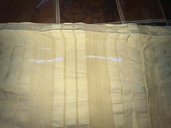 2.8ydX63″W yellow silky rayon-y synthetic wide shadow stripe seersucker fabric