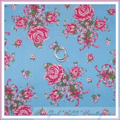 BonEful Fabric FQ Cotton Quilt Blue Pink White Rose Flower Ribbon Bow Victorian