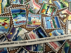 Travel Postage Stamp Cotton Fabric 3/8 Yard States Scenic Print Quilting