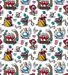 Disney Alice in Wonderland Toile on White Cotton Fabric BTY 36″ x 43″