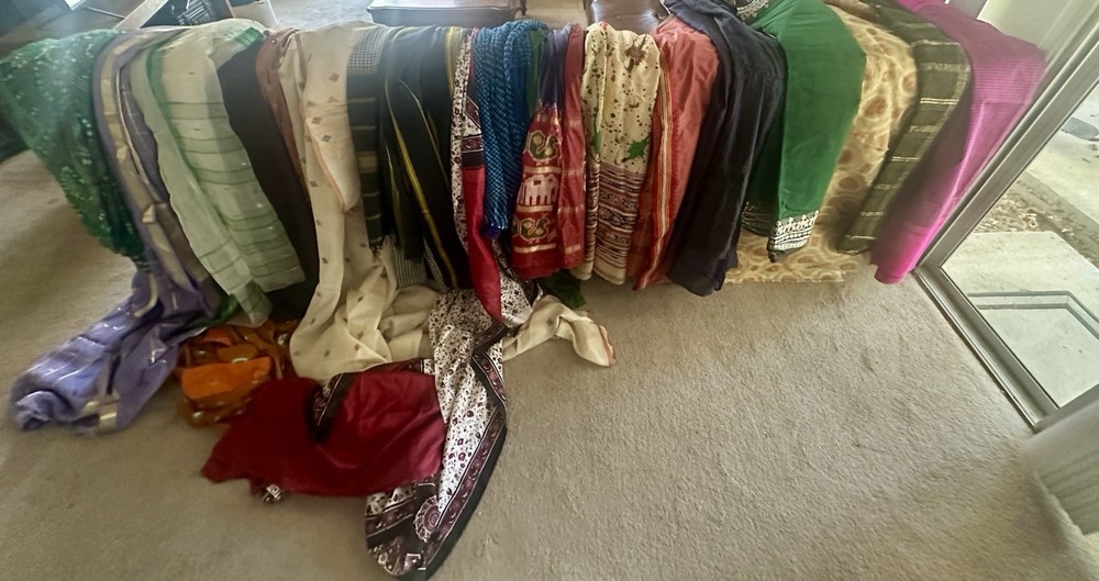 Fabric From India Lot Approximately 12lbs 18 Large Pieces Multicolor