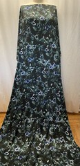 100% Floral Silk Charmeuse Deep Teal & Midnight Navy Blue 2Yards 23″ Long 54″ W