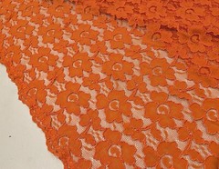 ORANGE Corded Stretch Embroidery Lace Fabric 50” Width 1 Yard