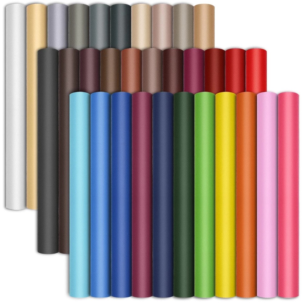 32 Pieces Faux Leather Sheets 8×12 INCH 32 Colors Leather Fabric Sheets 0.7mm…