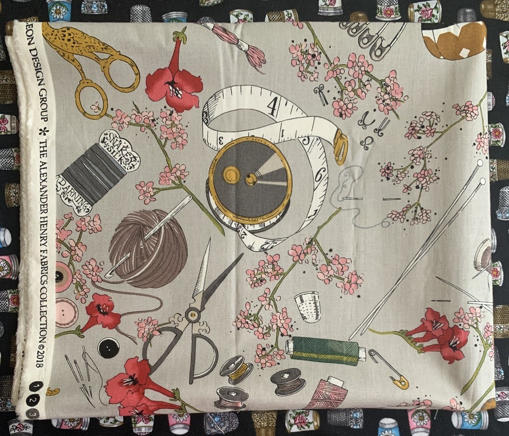*OOP/HTF* Alexander Henry A Ghastlie Notion fabric -dove color. Gray background
