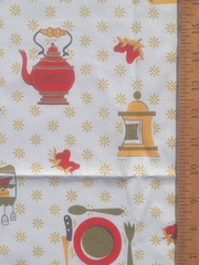 1 yd MCM VTG Gold Avocado Green Red Yellow Kitchen Novelty Fabric Cotton 38″ W