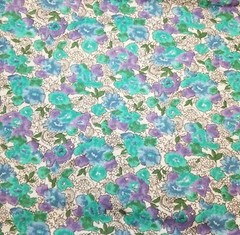 Tandler Textiles 1991 Fabric Remnant Hawaii Floral Print Knit TURQUOISE 60″x64″