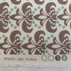 1.8 Yards Vicki Payne Free Spirit Aqua Cream & Gray Scallop Fleur De Lis Fabric