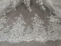 White Embroidery Rhinestones Bridal Lace fabric 50” Width 1 Yard