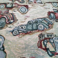Vintage Cars Print Upholstery Fabric Unbranded Multicolored Green 36″L x 60″W