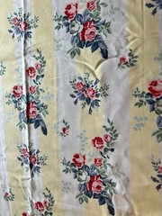 Floral Stripe Fabric 97” X 61” Yellow Cream Stripe Roses Flowers Defect Read