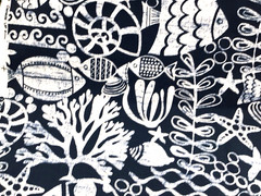 Coastal Navy Outdoor Fabric Fish Shell Starfish Ocean Beach Patio 1.75Yard Lot