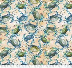 Cotton Ocean Life Crabs Sea Watercolor-look Sand Fabric Print by Yard D584.78