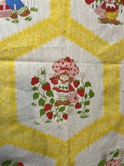 Vintage 1980s Strawberry Shortcake Fabric Spring Mills 2 Yards Honeycomb Yellow