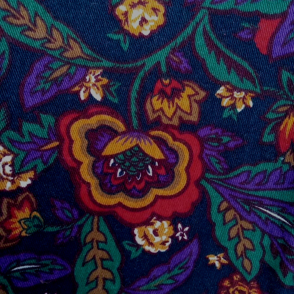 Flannel Fabric–Jewel Tone Floral on Dark Navy Cotton, 58″ Wide x 2+ Yards