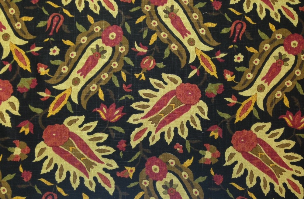 RICHLOM PRANZO RAVEN BLACK FLORAL LEAF MULTIPURPOSE LINEN FABRIC BY YARD 54″W