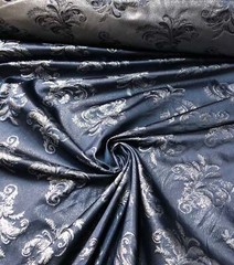 Black Woven Jacquard fabric 60” beautiful navy silver both sides useable brocade