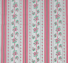 Vintage Cotton Fabric Floral Stripe Pink Ribbon White 69″ x 43″ Wide Crisp