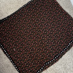 Sheer Black Floral Fabric with Red Orange Flowers