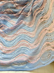 57″ Wide Grey and Pink Wavy Embroidery Lace Fabric for Sewing/Crafts/ Bridal