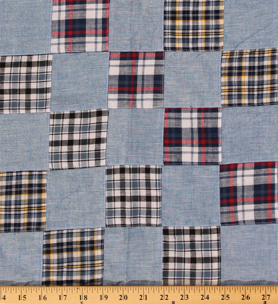 Cotton Plaid Patchwork Blue Red Black Yellow Yarn Dyed Fabric BTY D274.29