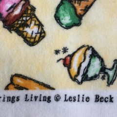 Vtg Ice Cream Flannel Fabric Leslie Beck Iceacream Springs Global 1yd + 10″ x 42