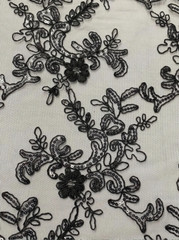 Black corded Floral lace with sequin Fabric Sold By Yard 52″ Wide Elena