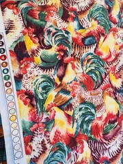 PACKED Red Yellow Plum Green Rooster Chicken Cotton Fabric quilt sew craft BTHY