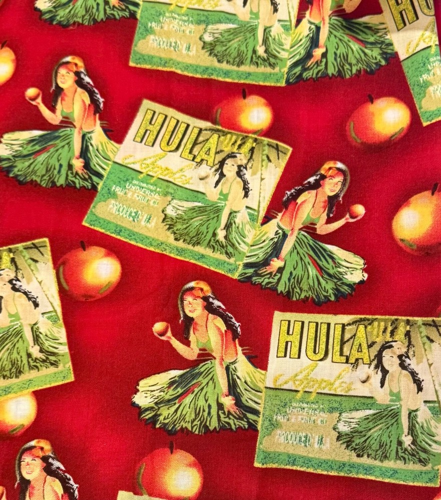 Hawaiian Hula Girls Apple Fabric 3+ Yards x 44″ Red Cotton Lauren Lee for Joann