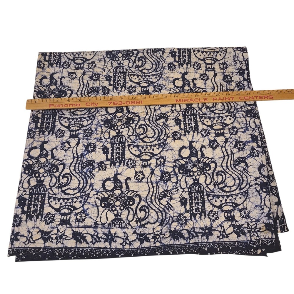 Vintage Blue White Batik Fabric Cotton 83″ x40″ Boho Coastal Tribal Tropical