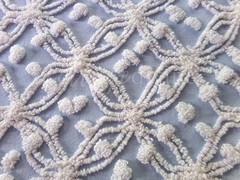 Coastal Vtg Chenille Bedspread Fabric Blue White Wedding Ring Pop Design 24×18″