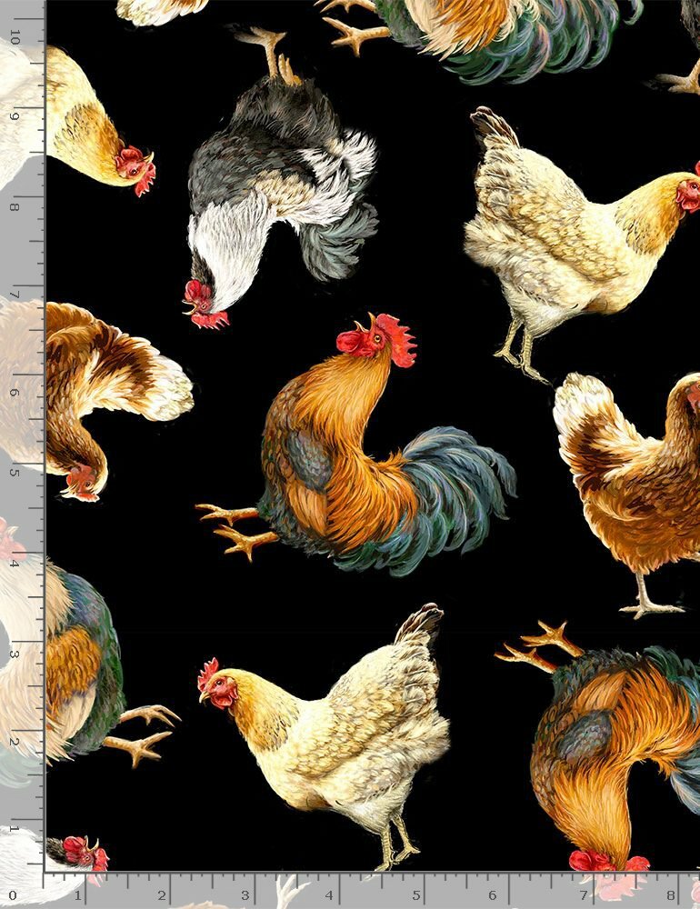 Timeless Treasures ~ Realistic Chickens Roosters ~ 100% Cotton Quilt Fabric BTY